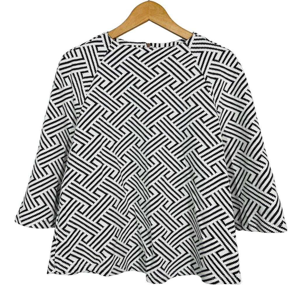 W5 Concepts x Anthropologie 3/4 Sleeve Zig Zag Knit Top Casual Black White - L